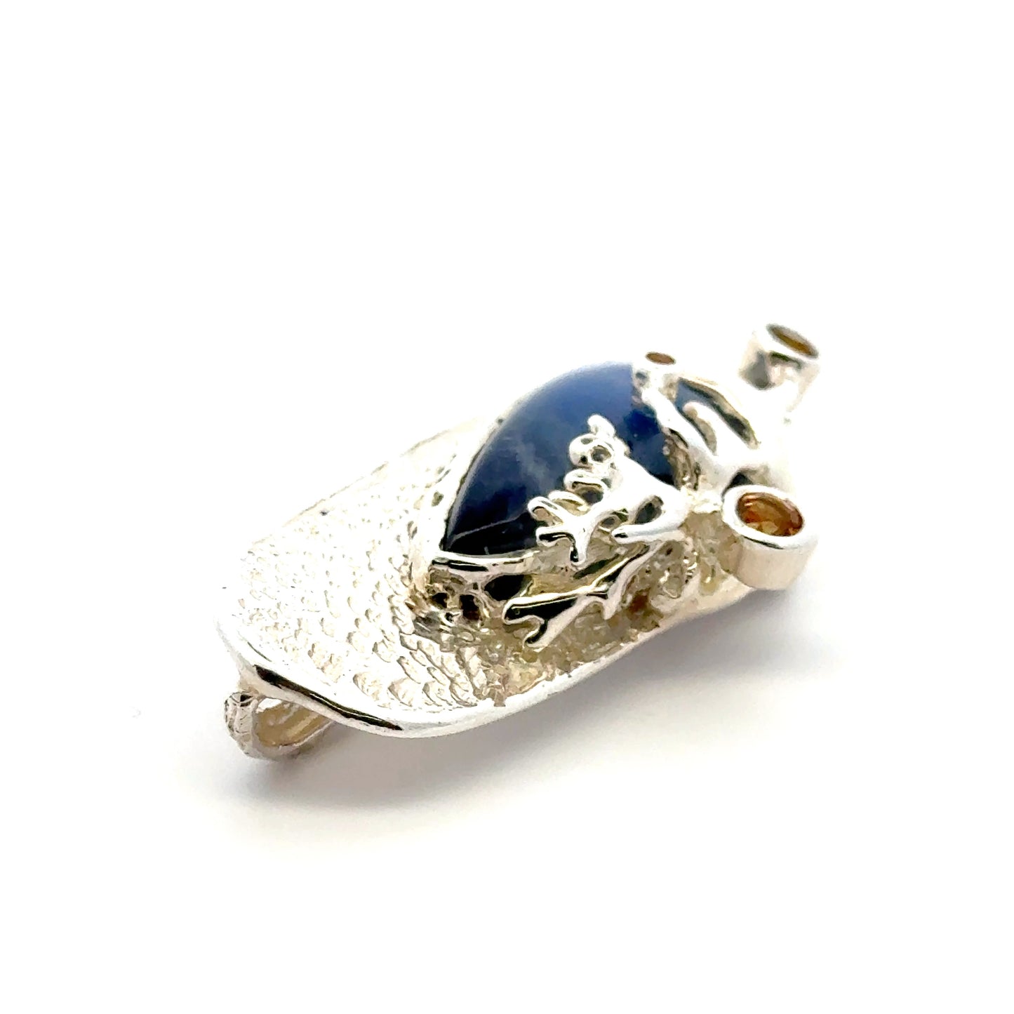 Rainbow Moonstone Coral Reef Pendant with Three Yellow Sapphires
