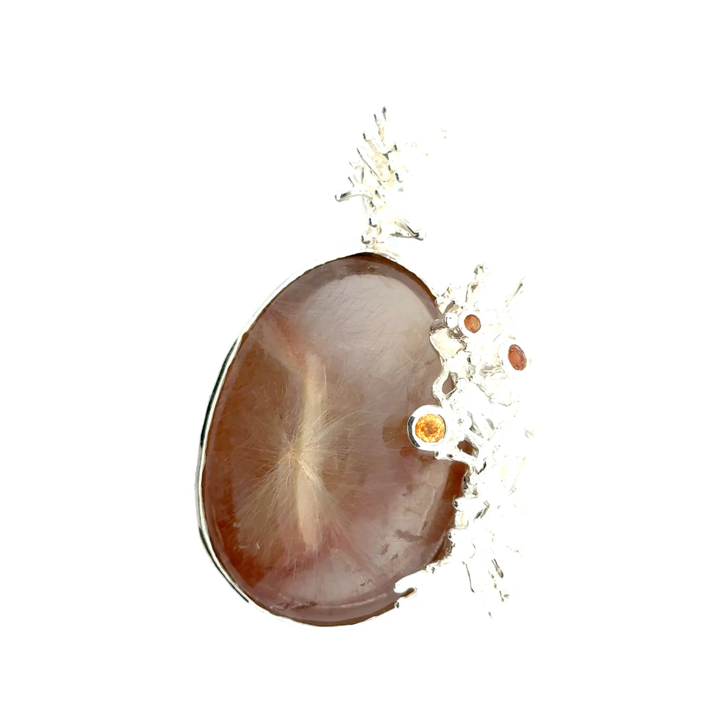Golden Rutilated Quartz Coral Reef Pendant with Three Yellow Sapphires