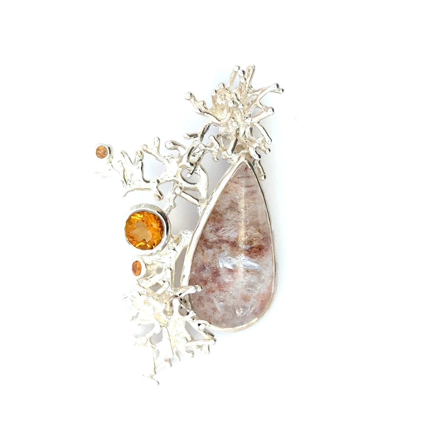 Handmade Garden Quartz Coral Reef Pendant with Citrine & Yellow Sapphires
