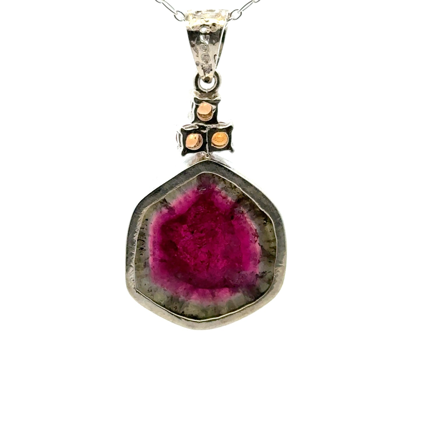 Watermelon Tourmaline with 3 hessonite garnet, set in sterling silver 925