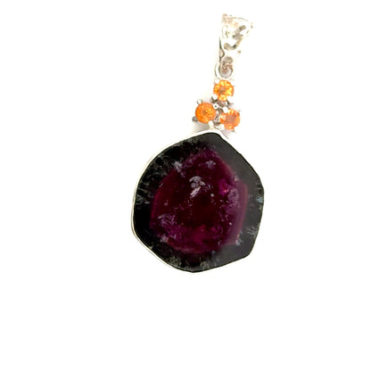 Watermelon Tourmaline with 3 hessonite garnet, set in sterling silver 925