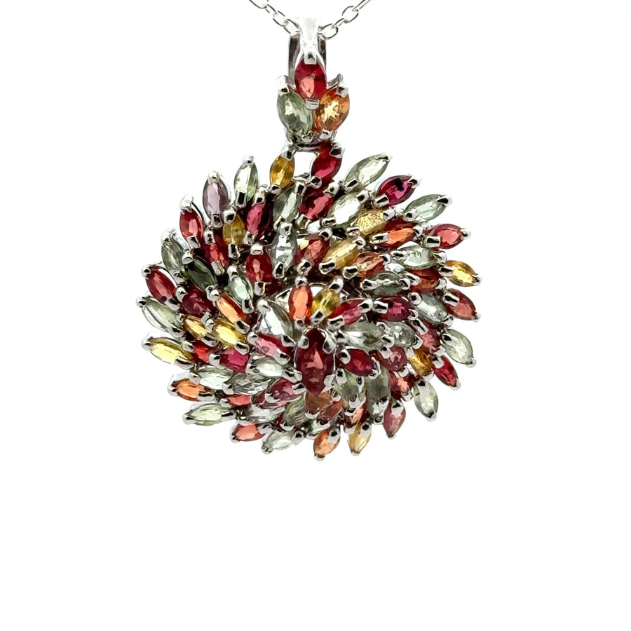 Multicolor Sapphires Pendant & Brooch in 925 Sterling Silver