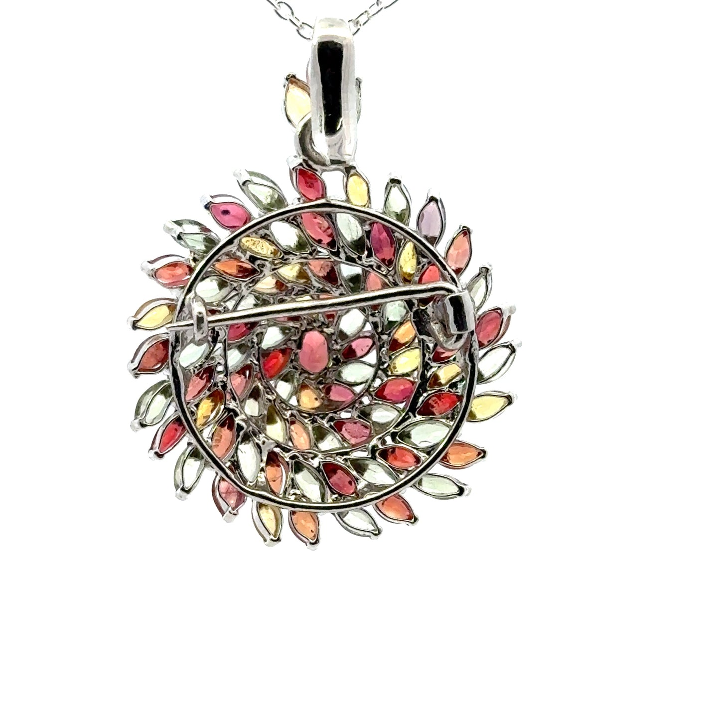 Multicolor Sapphires Pendant & Brooch in 925 Sterling Silver
