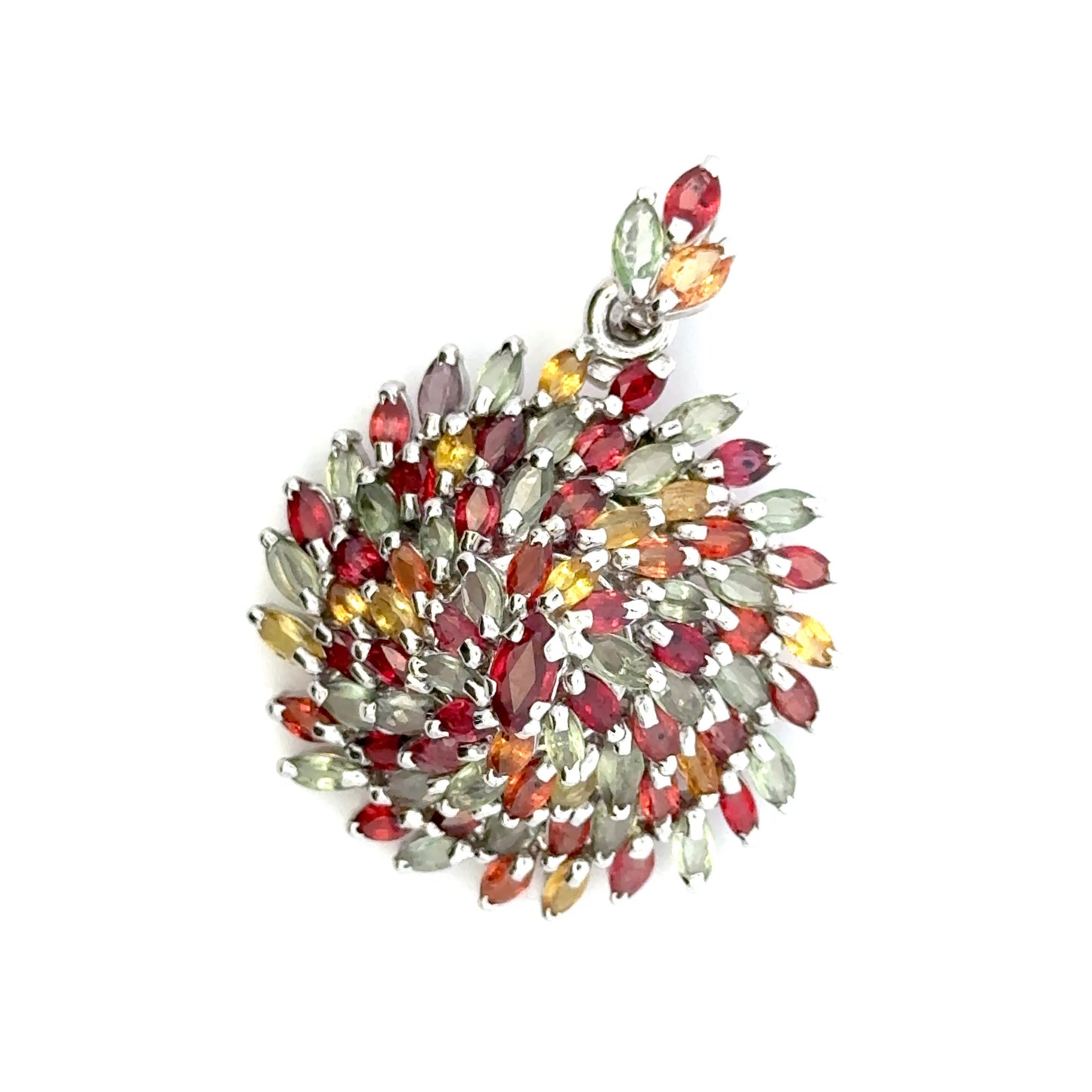 Multicolor Sapphires Pendant & Brooch in 925 Sterling Silver