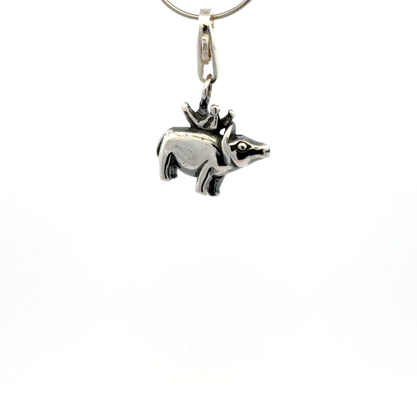925 Sterling Silver Crowned Pig with Tear-drop -  Lobster Clasp