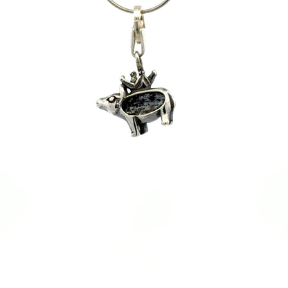 925 Sterling Silver Crowned Pig with Tear-drop -  Lobster Clasp