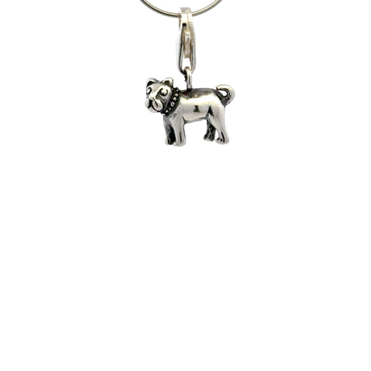 925 Sterling Silver Dog & Spiked-Collar Charm with Tear-drop - Lobster Clasp