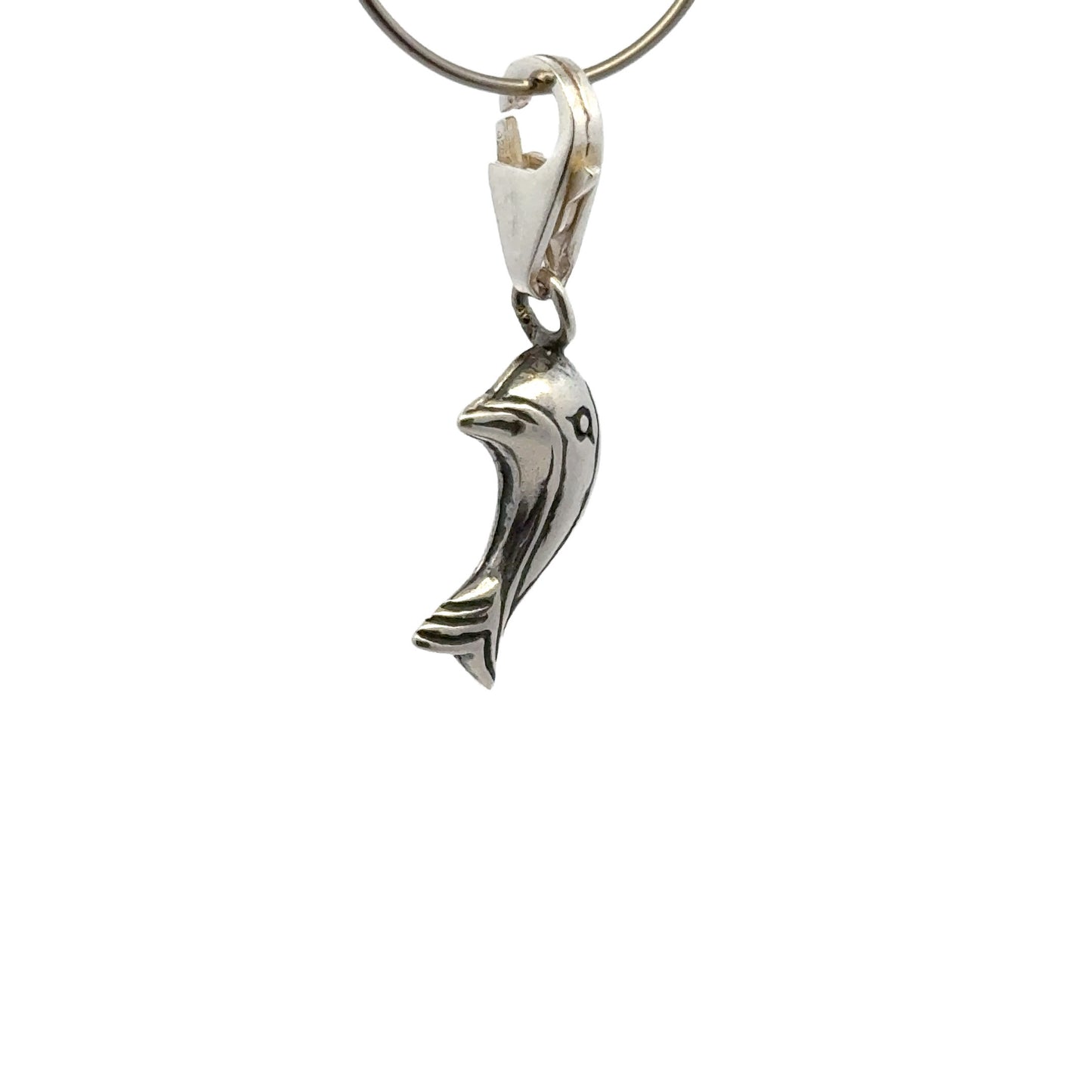 925 Sterling Silver Dolphin Charm with Tear-drop - Lobster Clasp