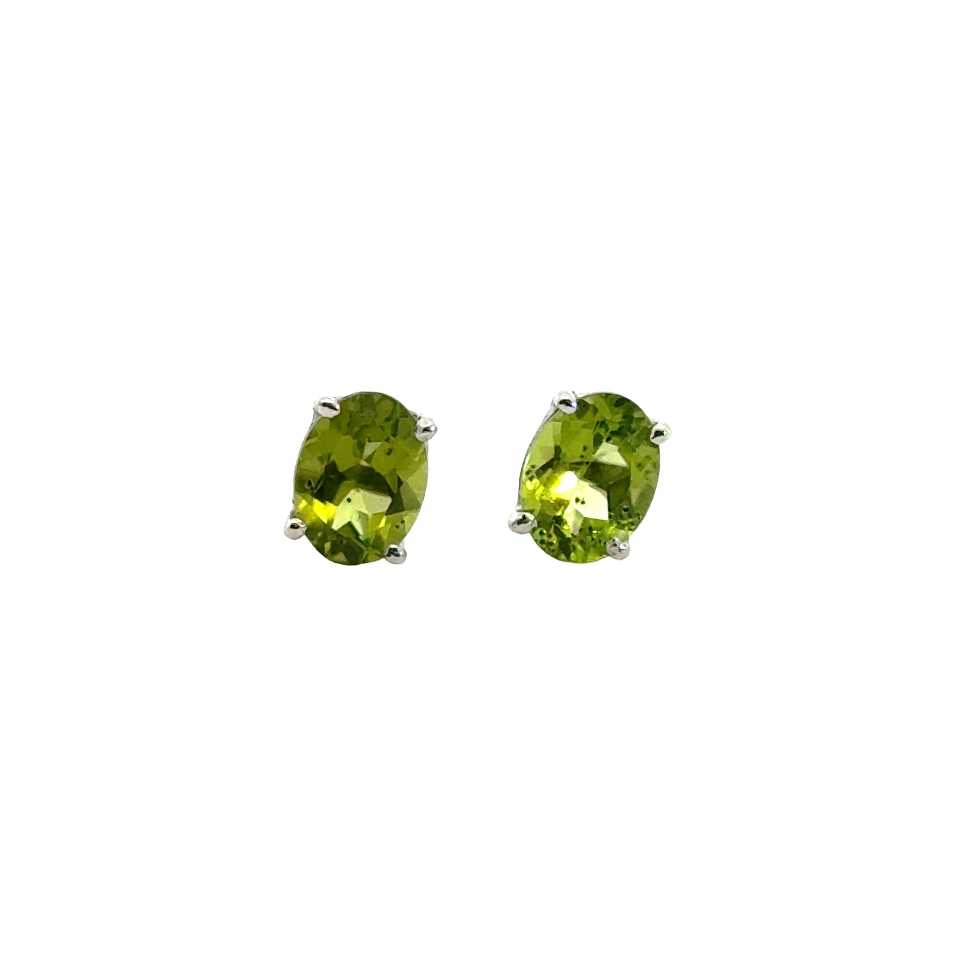 Handmade Oval Peridot Earrings in 925 Sterling Silver - Prong Set Style