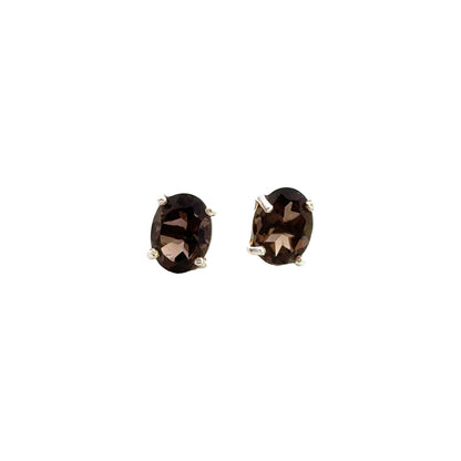 Handmade Oval Smoky Quartz Earrings in 925 Sterling Silver - Prong Set Style