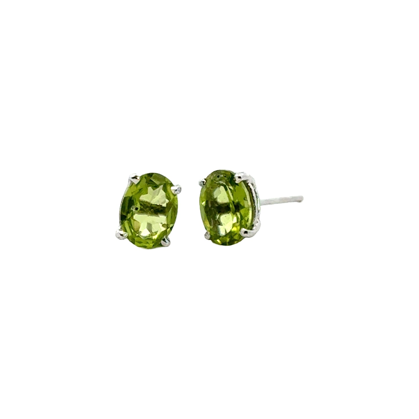 Handmade Oval Peridot Earrings in 925 Sterling Silver - Prong Set Style