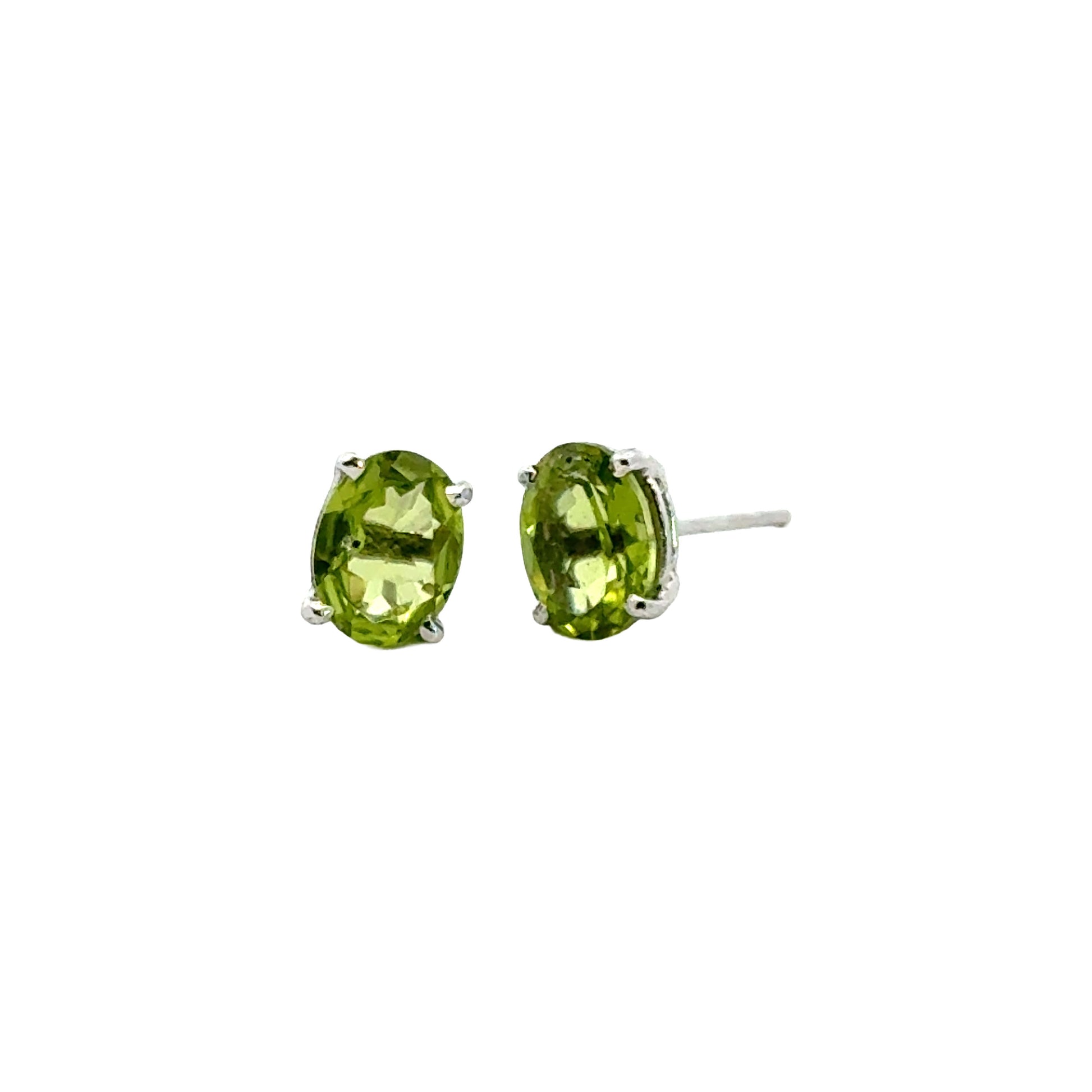 Handmade Oval Peridot Earrings in 925 Sterling Silver - Prong Set Style