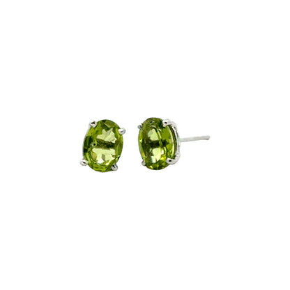 Handmade Oval Peridot Earrings in 925 Sterling Silver - Prong Set Style