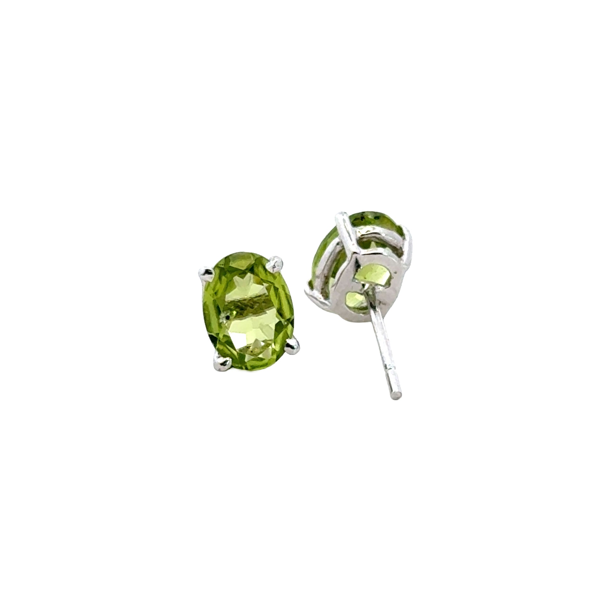 Handmade Oval Peridot Earrings in 925 Sterling Silver - Prong Set Style