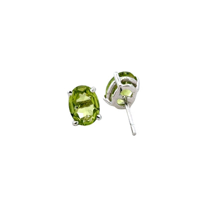 Handmade Oval Peridot Earrings in 925 Sterling Silver - Prong Set Style