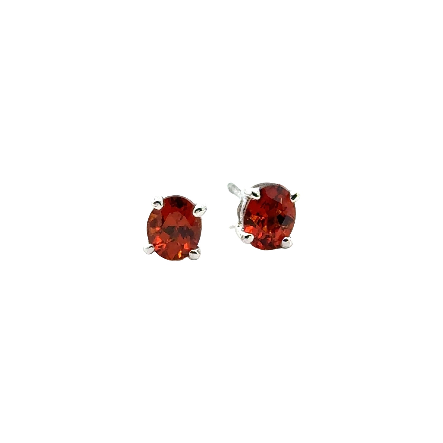 Handmade Oval Hessonite Garnet Earrings in 925 Sterling Silver - Prong Set Style