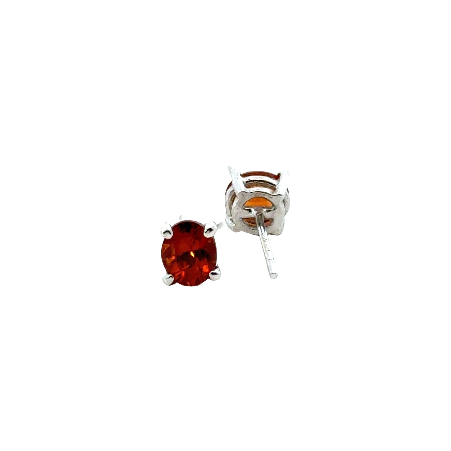 Handmade Oval Hessonite Garnet Earrings in 925 Sterling Silver - Prong Set Style