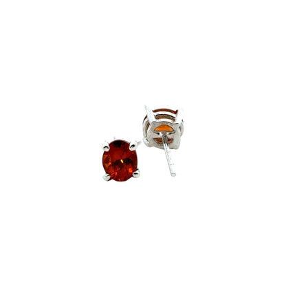 Handmade Oval Hessonite Garnet Earrings in 925 Sterling Silver - Prong Set Style