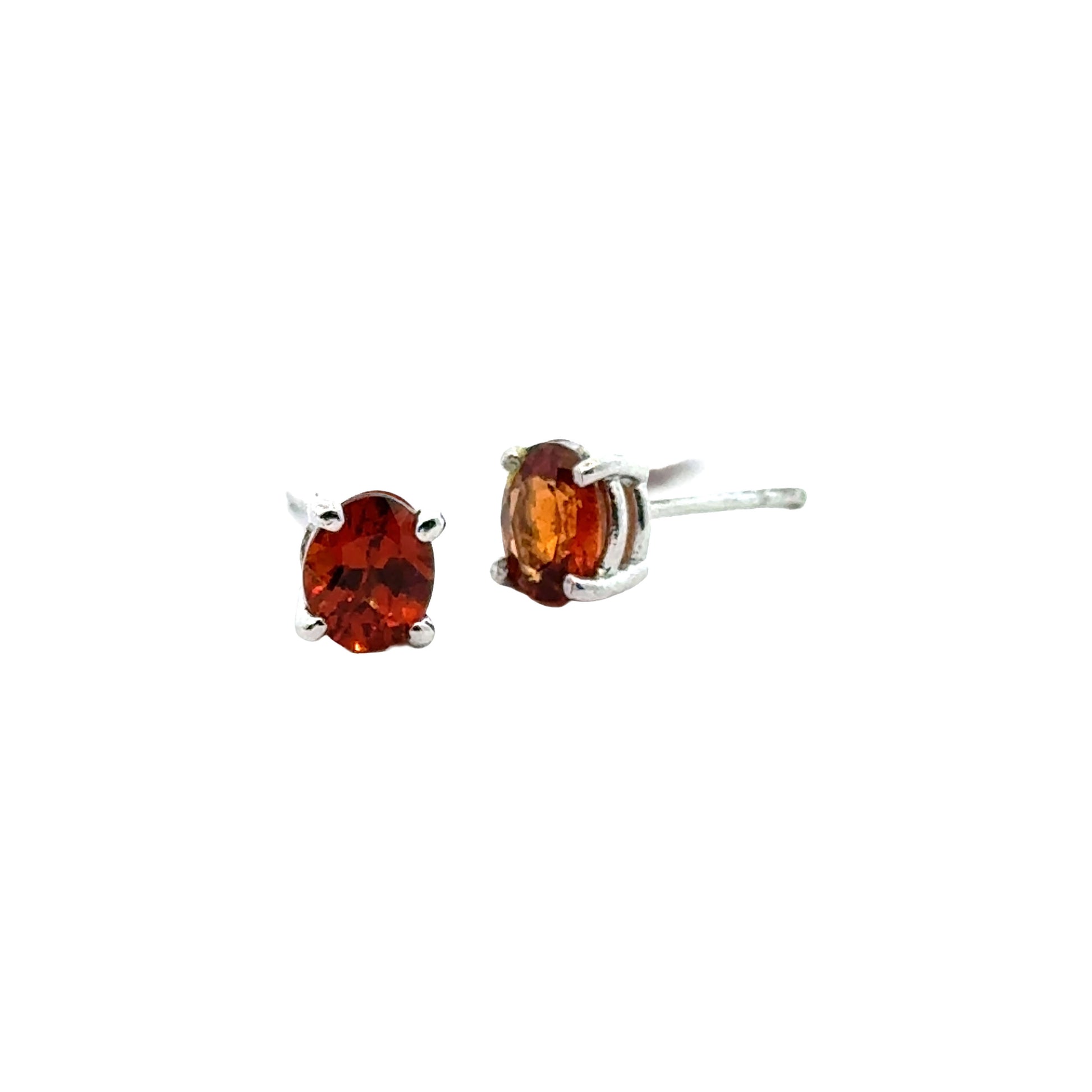 Handmade Oval Hessonite Garnet Earrings in 925 Sterling Silver - Prong Set Style