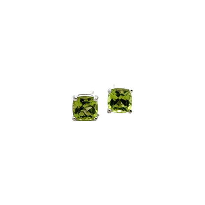 Handmade Square Peridot Earrings in 925 Sterling Silver - Prong Set Style