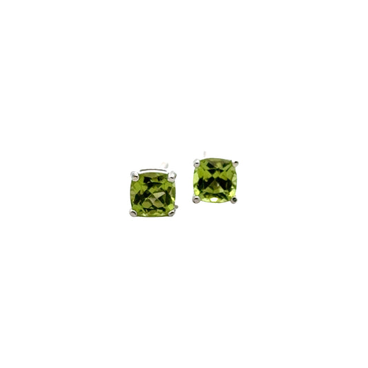 Handmade Square Peridot Earrings in 925 Sterling Silver - Prong Set Style