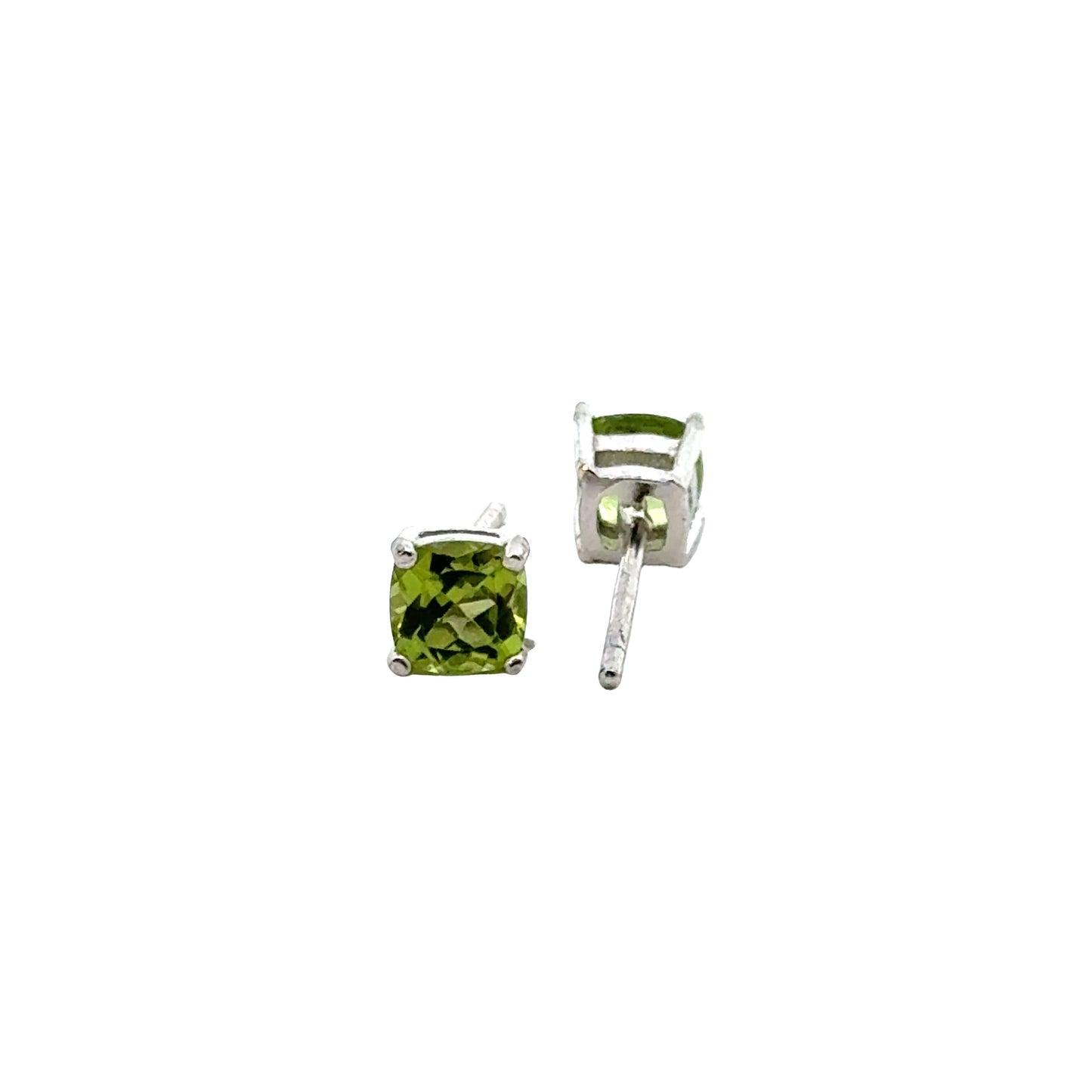 Handmade Square Peridot Earrings in 925 Sterling Silver - Prong Set Style