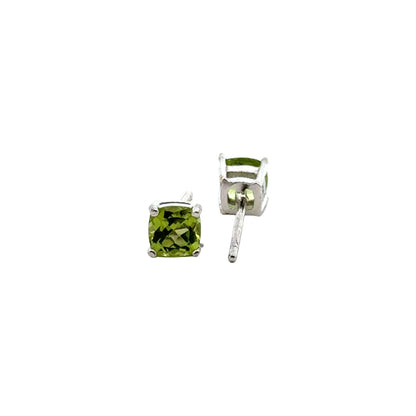 Handmade Square Peridot Earrings in 925 Sterling Silver - Prong Set Style