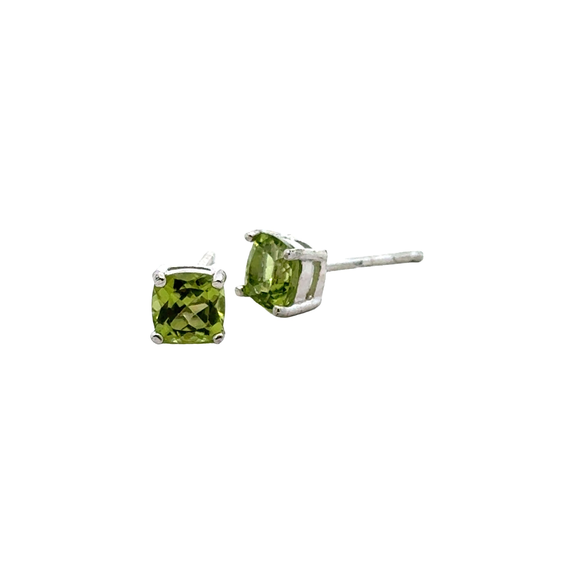 Handmade Square Peridot Earrings in 925 Sterling Silver - Prong Set Style