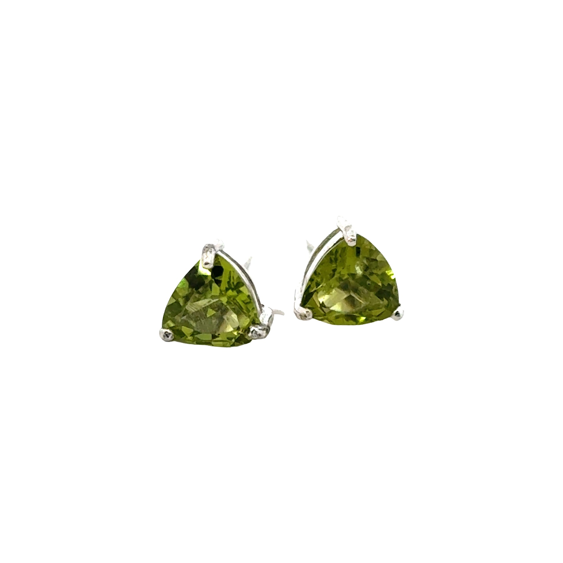Handmade Triangle Peridot Earrings in 925 Sterling Silver - Prong Set Style