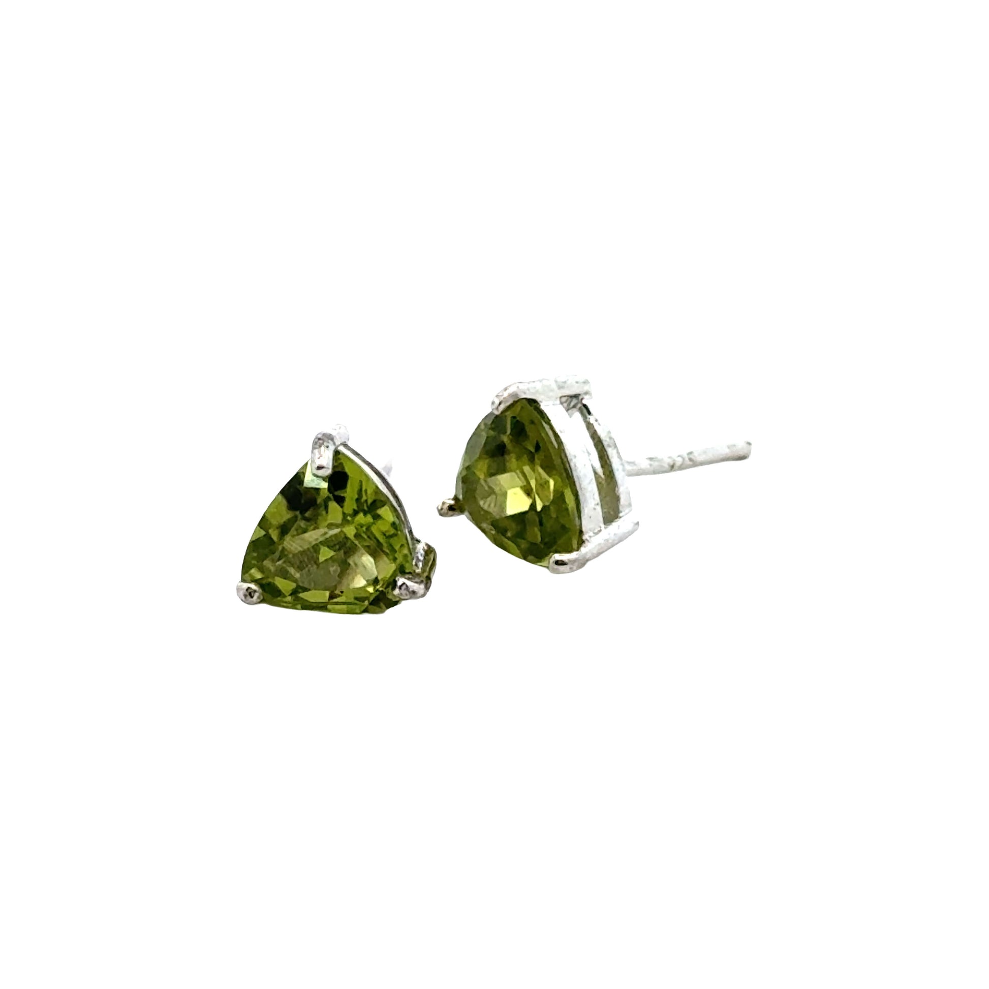 Handmade Triangle Peridot Earrings in 925 Sterling Silver - Prong Set Style
