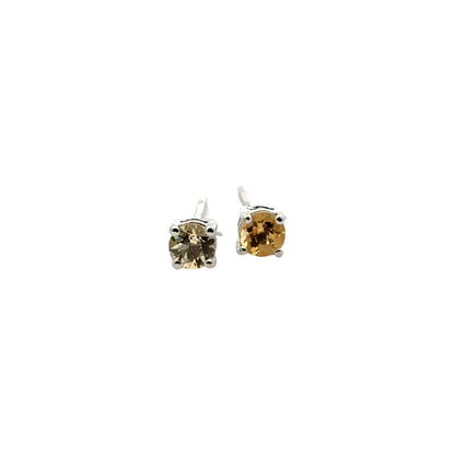 Handmade Round Citrine Earrings in 925 Sterling Silver - Prong Set Style