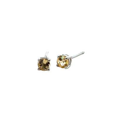 Handmade Round Citrine Earrings in 925 Sterling Silver - Prong Set Style