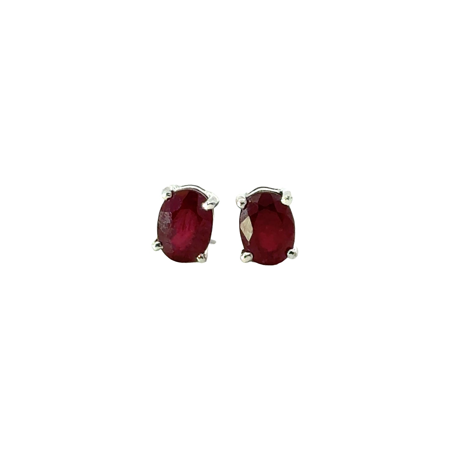 Handmade Glass Filled Oval Ruby Earrings in 925 Sterling Silver - Prong Set Style