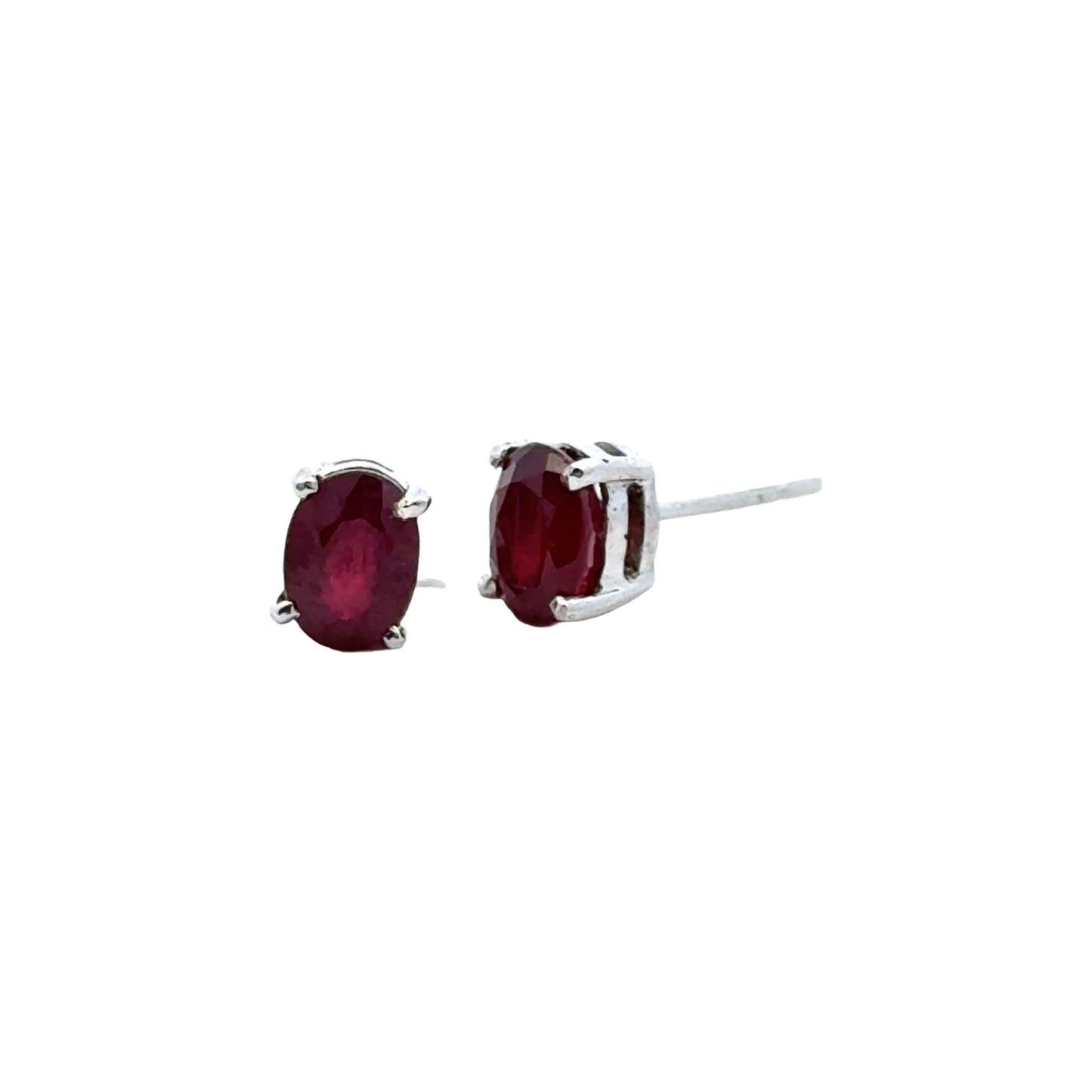 Handmade Glass Filled Oval Ruby Earrings in 925 Sterling Silver - Prong Set Style