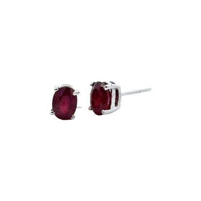 Handmade Glass Filled Oval Ruby Earrings in 925 Sterling Silver - Prong Set Style