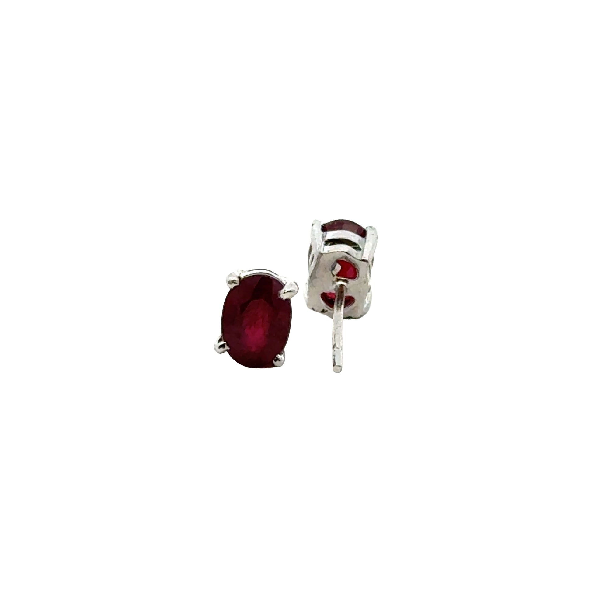 Handmade Glass Filled Oval Ruby Earrings in 925 Sterling Silver - Prong Set Style