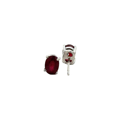 Handmade Glass Filled Oval Ruby Earrings in 925 Sterling Silver - Prong Set Style