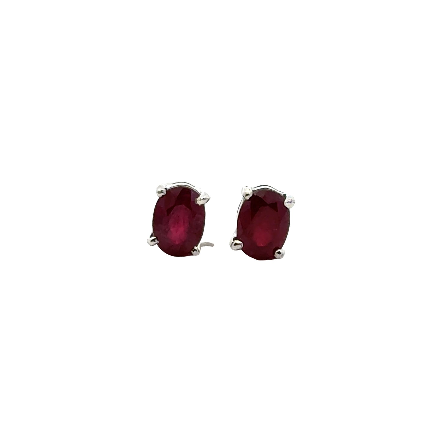 Handmade Glass Filled Oval Ruby Earrings in 925 Sterling Silver - Prong Set Style