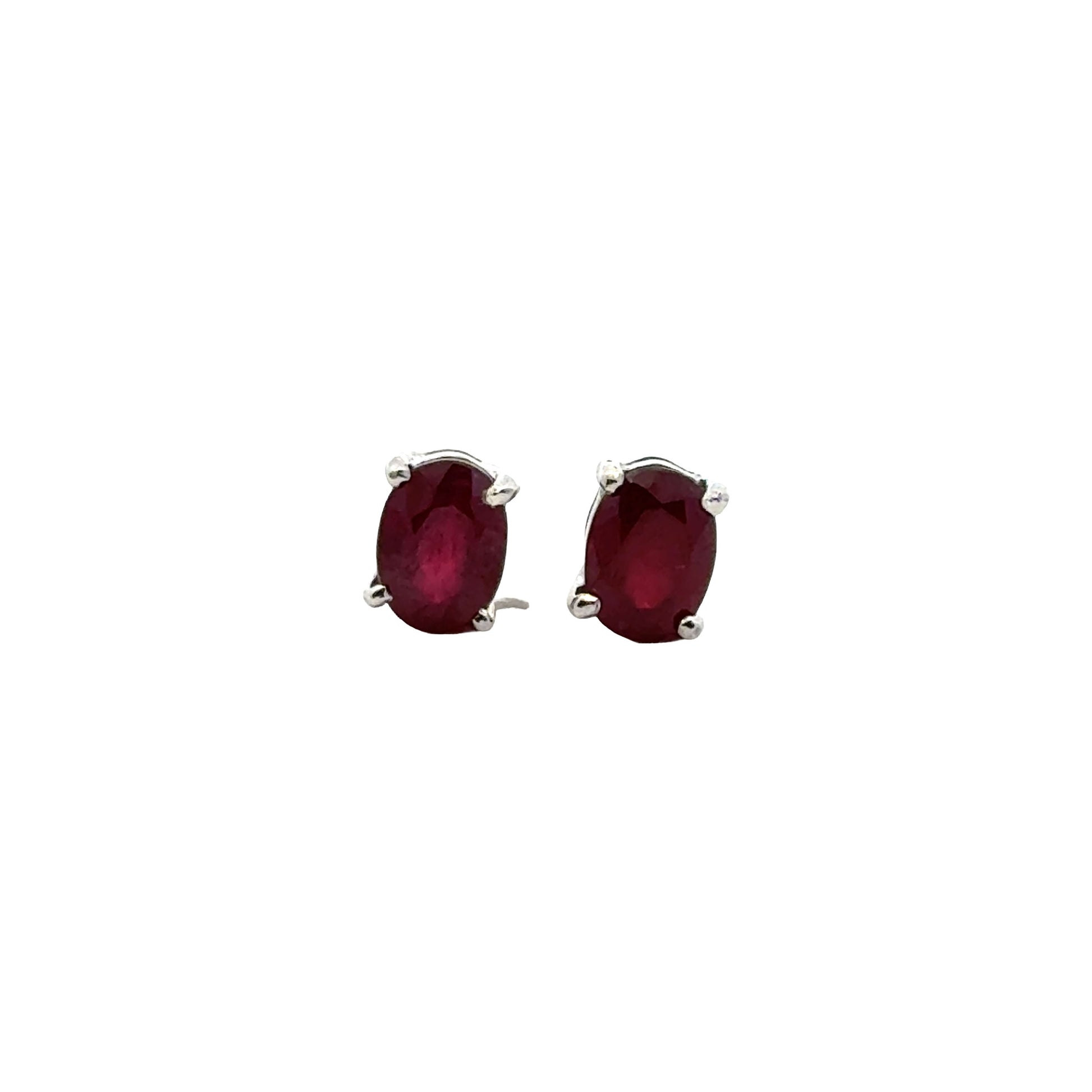 Handmade Glass Filled Oval Ruby Earrings in 925 Sterling Silver - Prong Set Style