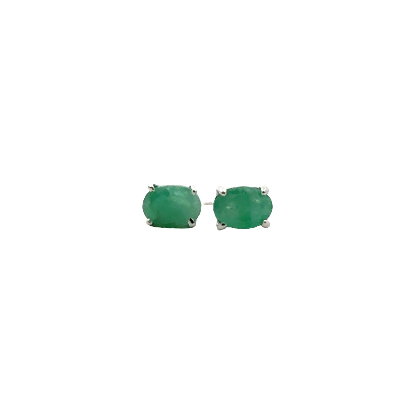 Handmade Oval Emerald Earrings in 925 Sterling Silver - Prong Set Style