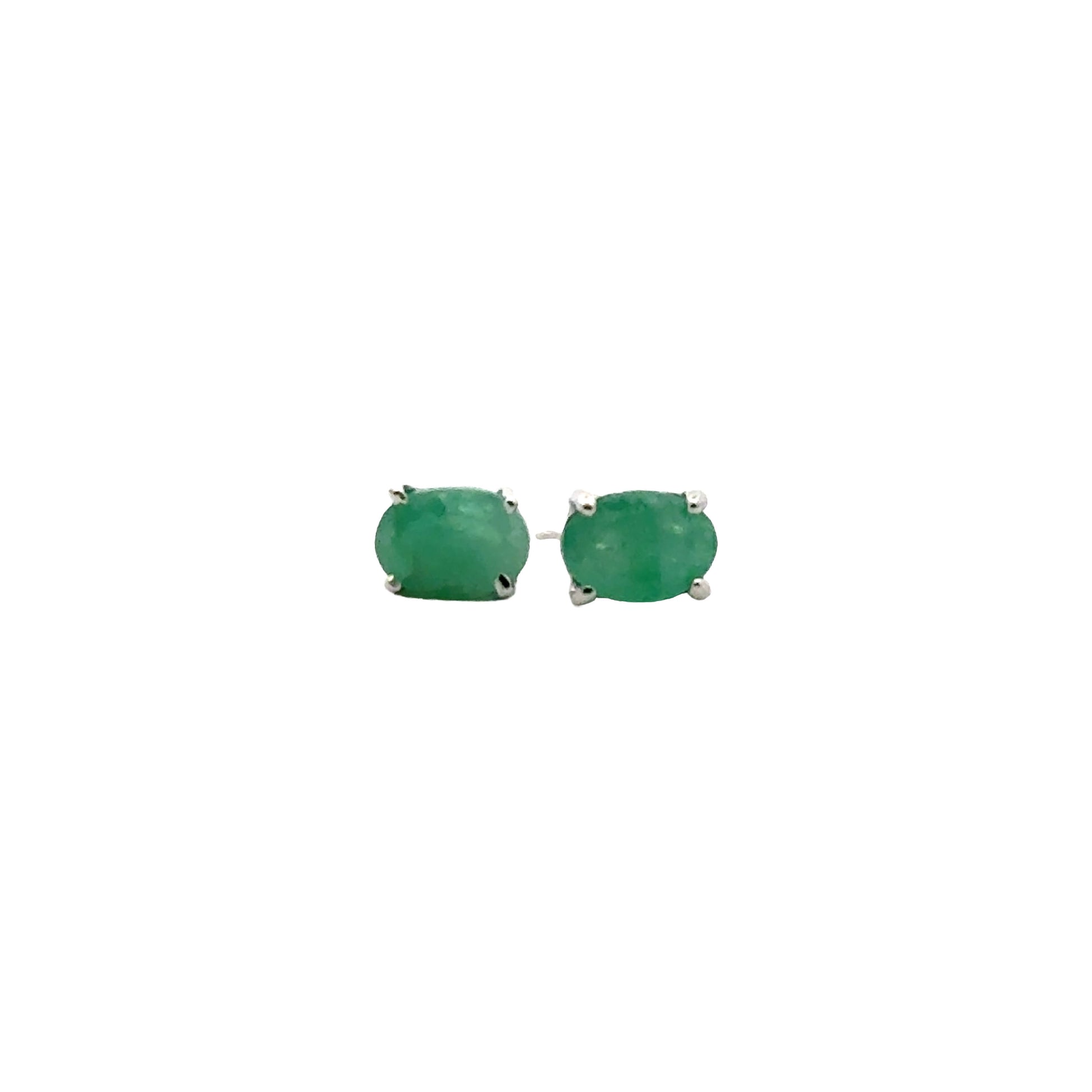 Handmade Oval Emerald Earrings in 925 Sterling Silver - Prong Set Style