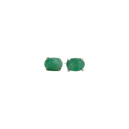 Handmade Oval Emerald Earrings in 925 Sterling Silver - Prong Set Style