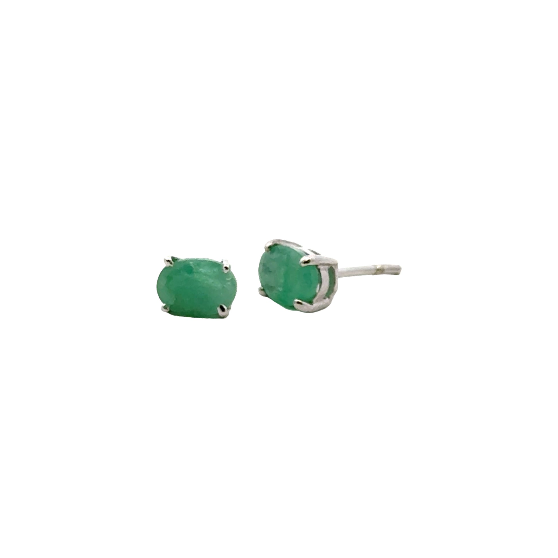 Handmade Oval Emerald Earrings in 925 Sterling Silver - Prong Set Style
