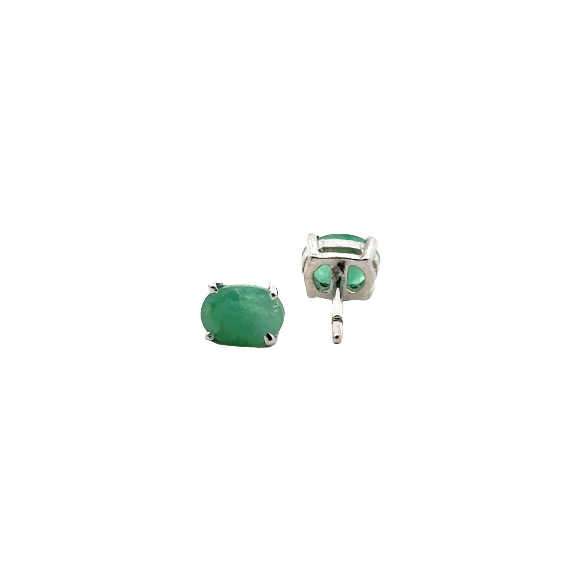 Handmade Oval Emerald Earrings in 925 Sterling Silver - Prong Set Style