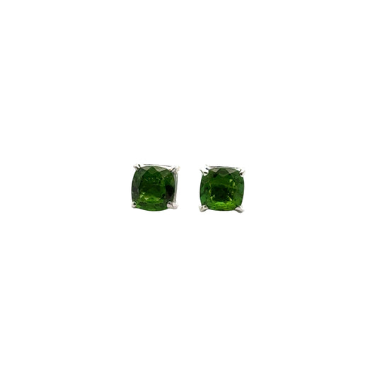 Handmade Cushion Cut Diopside Earrings in 925 Sterling Silver - Prong Set Style