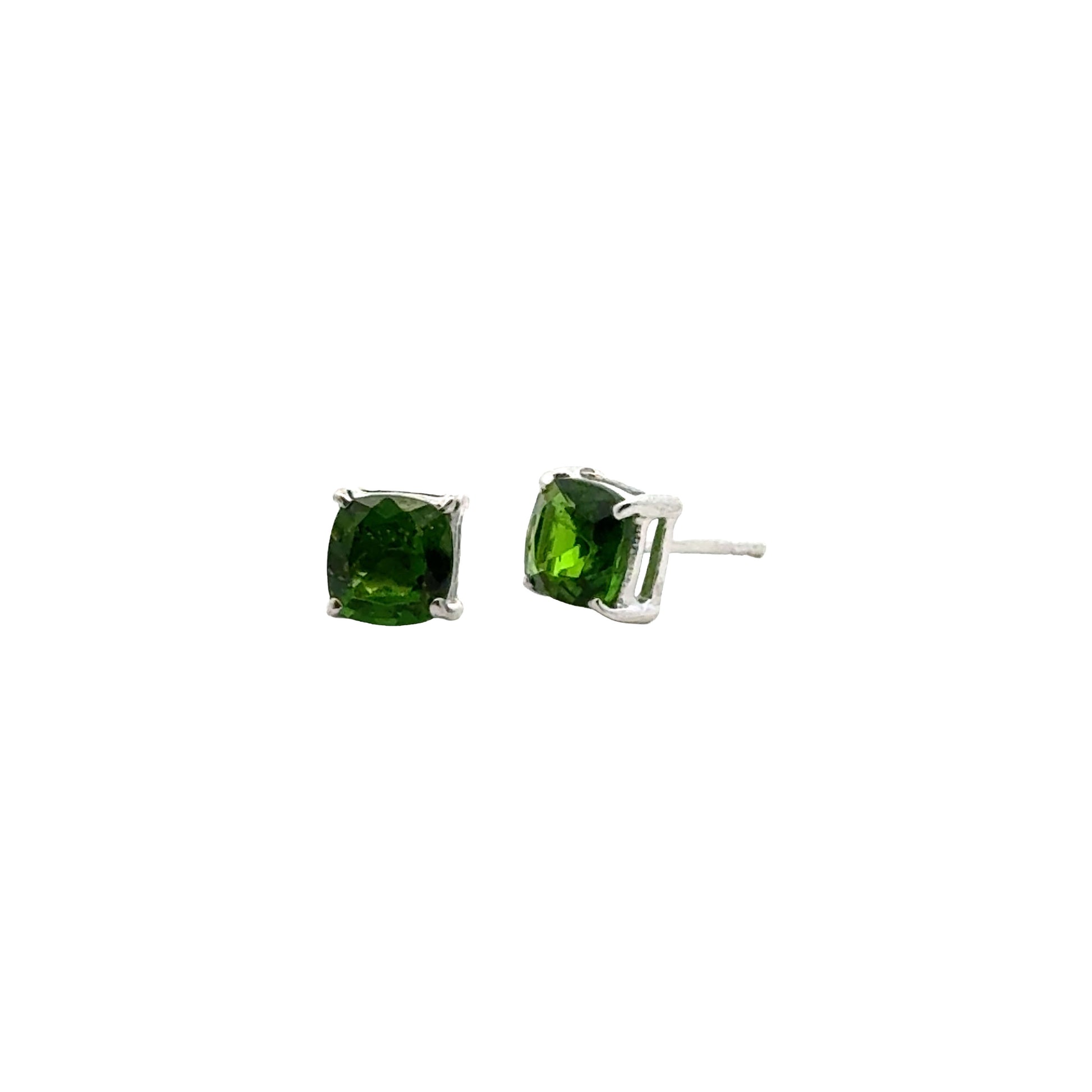 Handmade Cushion Cut Diopside Earrings in 925 Sterling Silver - Prong Set Style