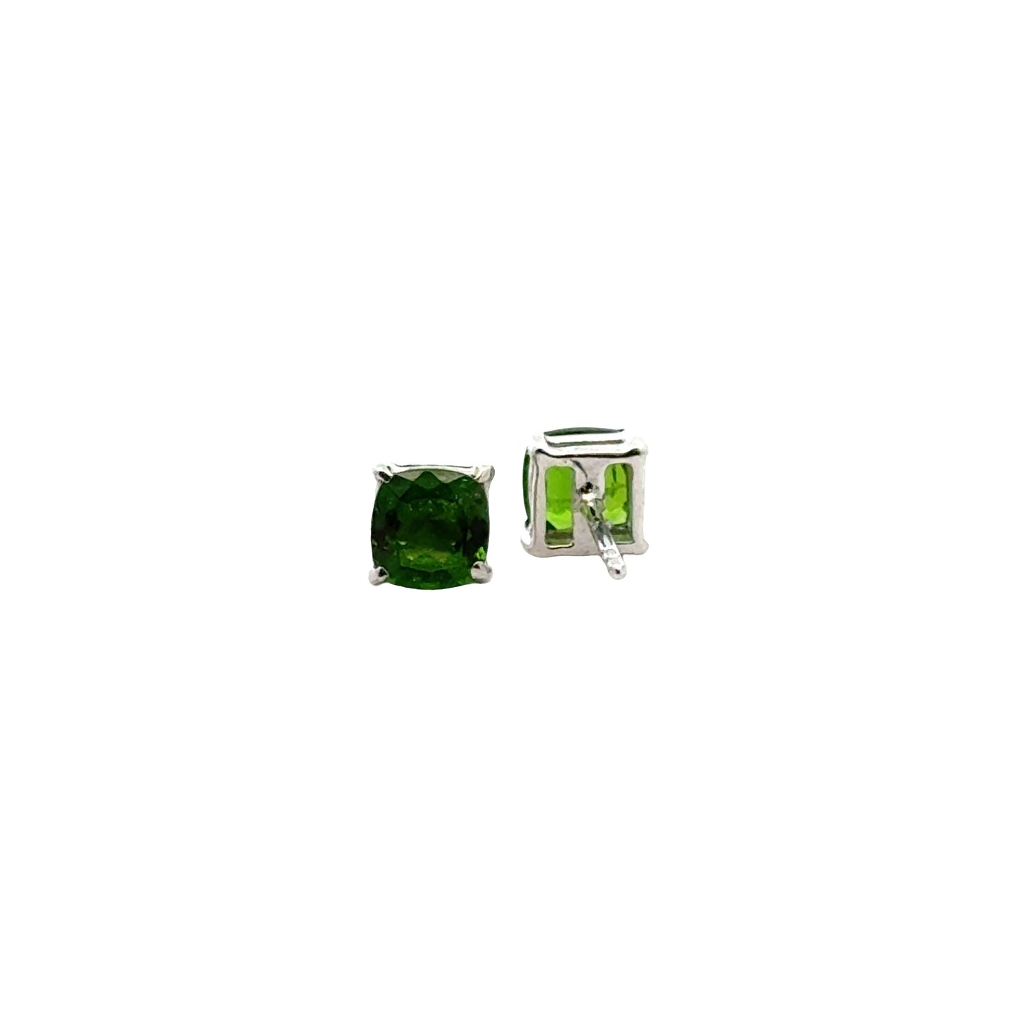 Handmade Cushion Cut Diopside Earrings in 925 Sterling Silver - Prong Set Style