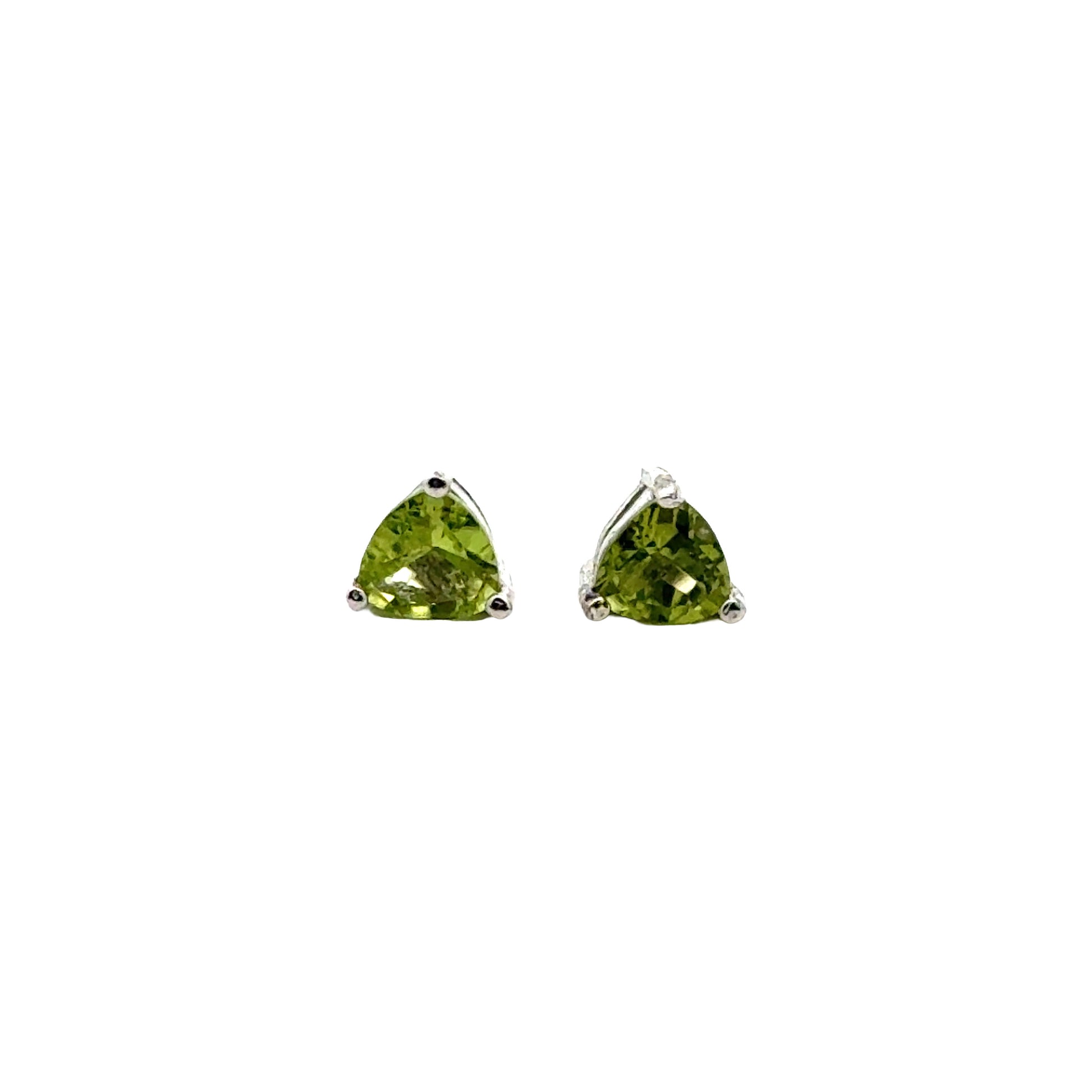 Handmade Triangle Peridot Earrings in 925 Sterling Silver - Prong Set Style