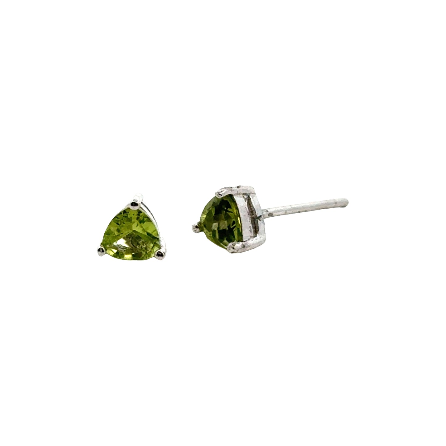 Handmade Triangle Peridot Earrings in 925 Sterling Silver - Prong Set Style
