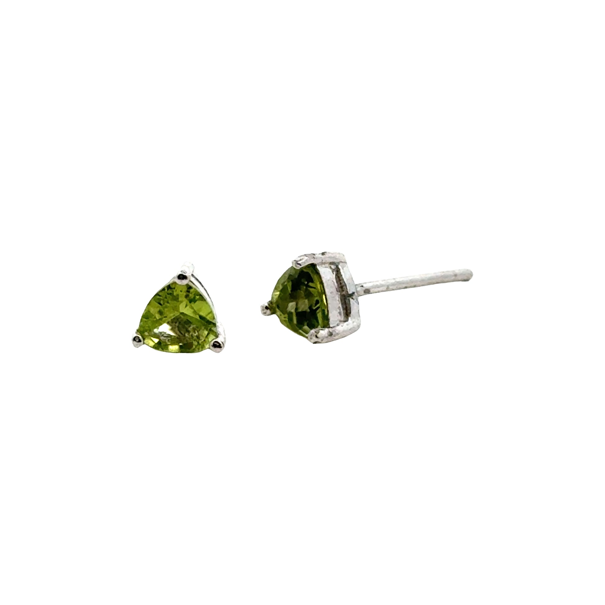 Handmade Triangle Peridot Earrings in 925 Sterling Silver - Prong Set Style